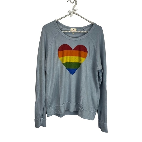 SUNDRY Rainbow Sweatshirt in Blue NWT SZ 2/M - Picture 1 of 6